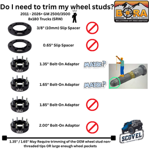 [BORA/SCOVEL EXCLUSIVE] Chevy/GMC 2500/3500 (2011-2026+) Aluminum Spacers, 8x180 bolt pattern, 124.1 hub. [3/8" PAIR]